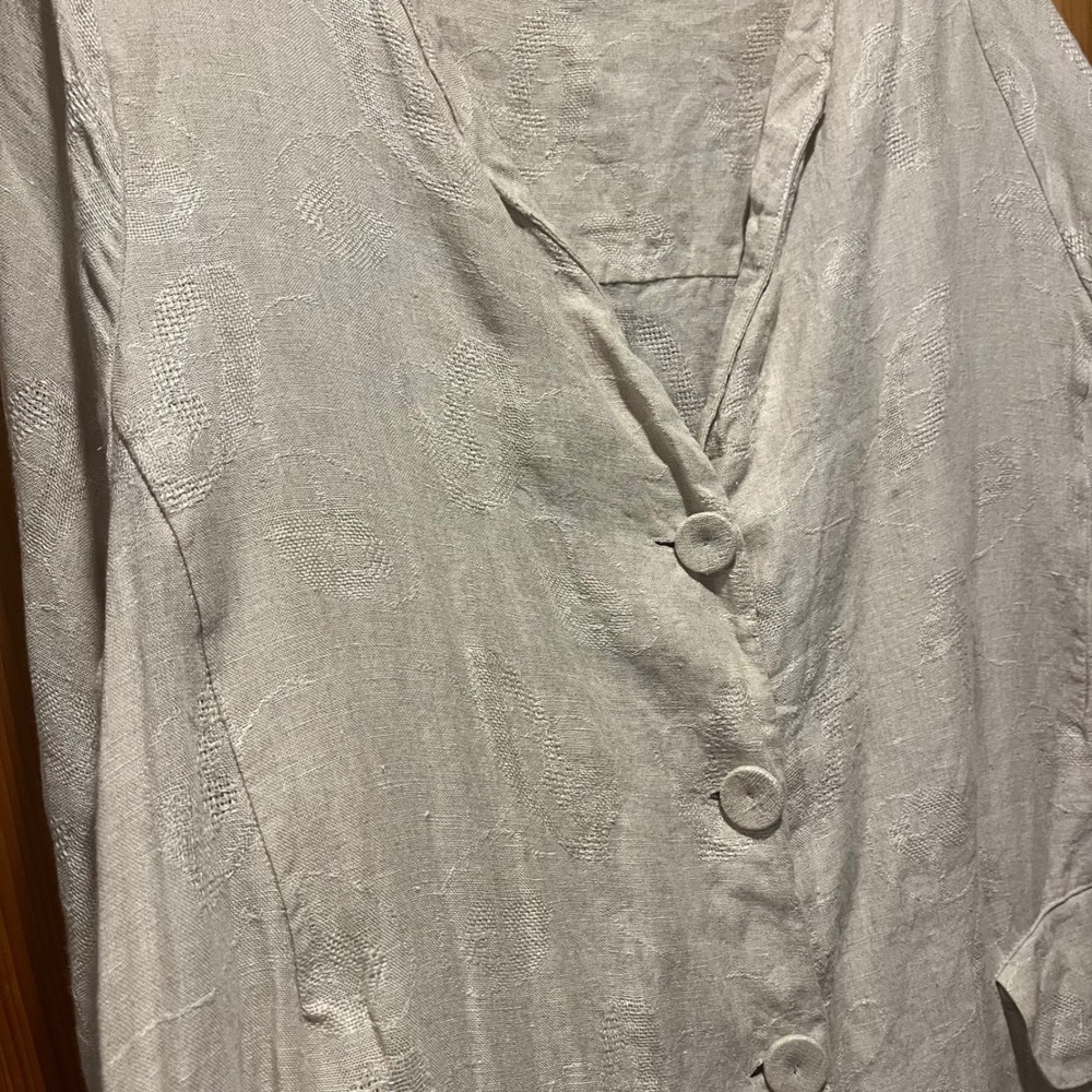 Eileen Fisher Jacket Topper 100% Linen Flax Floral Jacquard Oatmeal Plus Size 1X - Picture 4 of 5